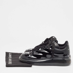 Pre Owned Alexander McQueen Black Patent and Leather Oversized Sneakers Size 43