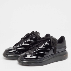 Pre Owned Alexander McQueen Black Patent and Leather Oversized Sneakers Size 43