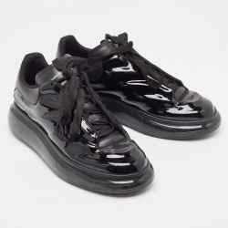 Pre Owned Alexander McQueen Black Patent and Leather Oversized Sneakers Size 43