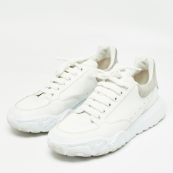 Alexander McQueen White/Grey Suede and Leather Oversized Low Top Sneakers Size 45