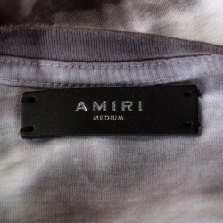 Pre Owned Amiri Grey Logo Printed Tie Dye Cotton Crew Neck T-Shirt M