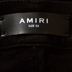 Amiri Black Distressed Denim Crystal Patch Jeans M