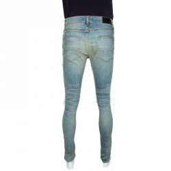 Pre Owned Amiri Dirty Indigo Distressed Denim Bandana Patch Jeans L