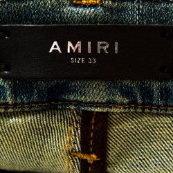 Pre Owned Amiri Dirty Indigo Distressed Denim Bandana Patch Jeans L
