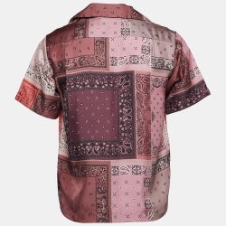 Pre Owned Amiri Pink Bandana Reconstructed Silk Short Sleeve Shirt XS