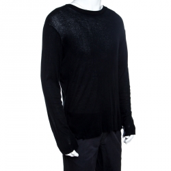 Amiri Black Cotton Blend Distressed Long Sleeve T- Shirt S