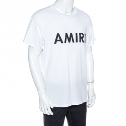 Pre Owned Amiri White Cracked Logo Printed Cotton Crew Neck T-Shirt M