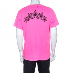 Amiri Neon Pink Five Star Printed Cotton Crew Neck T-Shirt M