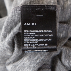 Amiri Grey Logo Printed Slub Knit Distressed Crew Neck T-Shirt S