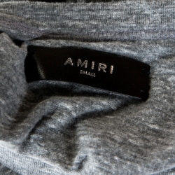 Amiri Grey Logo Printed Slub Knit Distressed Crew Neck T-Shirt S