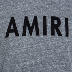 Amiri Grey Logo Printed Slub Knit Distressed Crew Neck T-Shirt S