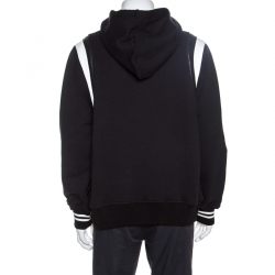 Pre Owned Amiri Black Knit Leather Trimmed Varsity Hooded Sweatshirt M