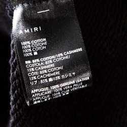 Pre Owned Amiri Black Knit Leather Trimmed Varsity Hooded Sweatshirt M