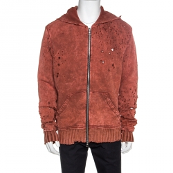 Amiri Burnt Orange Bleached Effect Knit Distressed Shotgun Hoodie L