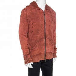 Amiri Burnt Orange Bleached Effect Knit Distressed Shotgun Hoodie L