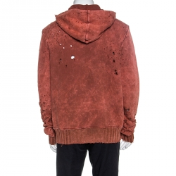 Amiri Burnt Orange Bleached Effect Knit Distressed Shotgun Hoodie L