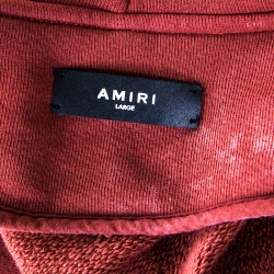 Amiri Burnt Orange Bleached Effect Knit Distressed Shotgun Hoodie L