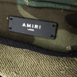 Amiri Green Camouflage Print Knit Distressed Shotgun Hoodie L