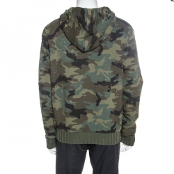 Amiri Green Camouflage Print Knit Distressed Shotgun Hoodie L