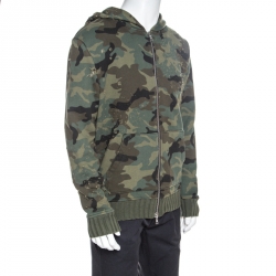 Amiri Green Camouflage Print Knit Distressed Shotgun Hoodie L