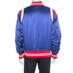 Amiri Blue Silk Leather Trimmed Varsity Bomber Jacket XL