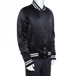 Pre Owned Amiri Black Silk Varsity Baseball Jacket L