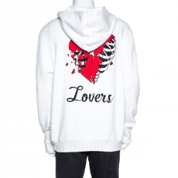 Pre Owned Amiri White Lovers Embroidered Cotton Hooded Sweatshirt L