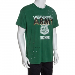 Pre Owned Amiri Green Distressed Cotton Vikings T-Shirt M