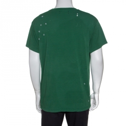 Pre Owned Amiri Green Distressed Cotton Vikings T-Shirt M