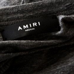 Amiri Grey Logo Print Distressed Cotton T-Shirt M