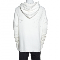 Amiri Off White Distressed Knit Shotgun Hooded Sweatshirt M