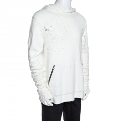 Amiri Off White Distressed Knit Shotgun Hooded Sweatshirt M