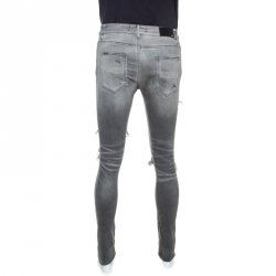 Amiri Grey Washed & Distressed Denim Fitted Jeans M