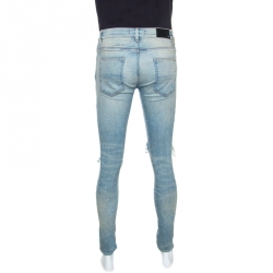 Pre Owned Amiri Dirty Blue Distressed Denim Skinny Jeans M