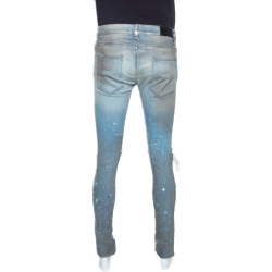 Pre Owned Amiri Two Toned Metallic Finish Denim Distressed Jeans M