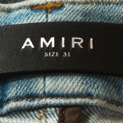 Pre Owned Amiri Two Toned Metallic Finish Denim Distressed Jeans M
