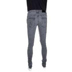 Amiri Grey Washed Denim Distressed Skinny Jeans M