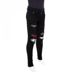 Amiri Black Distressed Denim Bandana Patch Jeans M