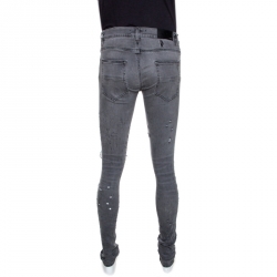 Pre Owned Amiri Grey Light Washed Denim Distressed Jeans M