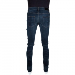 Pre Owned Amiri Blue Distressed Denim Leather Patched MX1 Jeans M