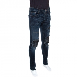 Pre Owned Amiri Blue Distressed Denim Leather Patched MX1 Jeans M