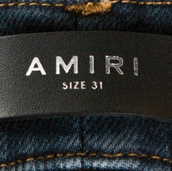 Pre Owned Amiri Blue Distressed Denim Leather Patched MX1 Jeans M