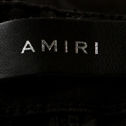 Amiri Black Distressed Denim Ribbed Leather Trim Skinny Jeans M
