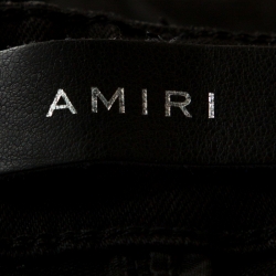 Pre Owned Amiri Black Distressed Denim Ribbed Leather Trim Skinny Jeans M