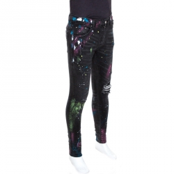 Pre Owned Amiri Grey Medium Wash Distressed Denim Paint Splatter Jeans M