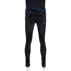 Pre Owned Amiri Grey Medium Wash Distressed Denim Paint Splatter Jeans M