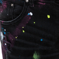 Pre Owned Amiri Grey Medium Wash Distressed Denim Paint Splatter Jeans M