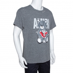 Pre Owned Amiri Grey Cotton Teddy Repair Crew Neck T Shirt S