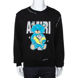 Amiri Black Distressed Knit Teddy Repair Crew Neck Sweatshirt S