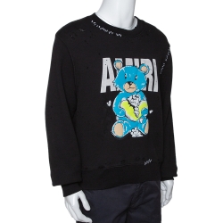 Amiri Black Distressed Knit Teddy Repair Crew Neck Sweatshirt S